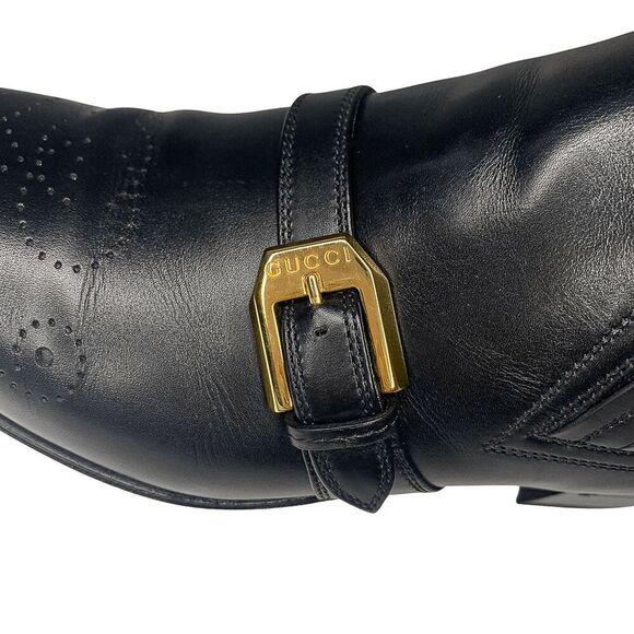 Gucci Interlocking G Logo Perforated Brogue Ankle Boot EU 37 US 7 Leather - Picture 7 of 11